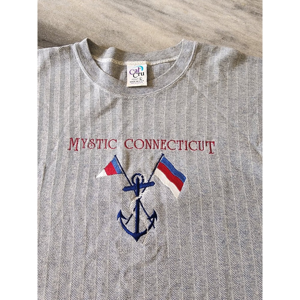VTG 80s Single Stitch Cal Cru Mystic Connecticut Shirt Mens Large Herringbone